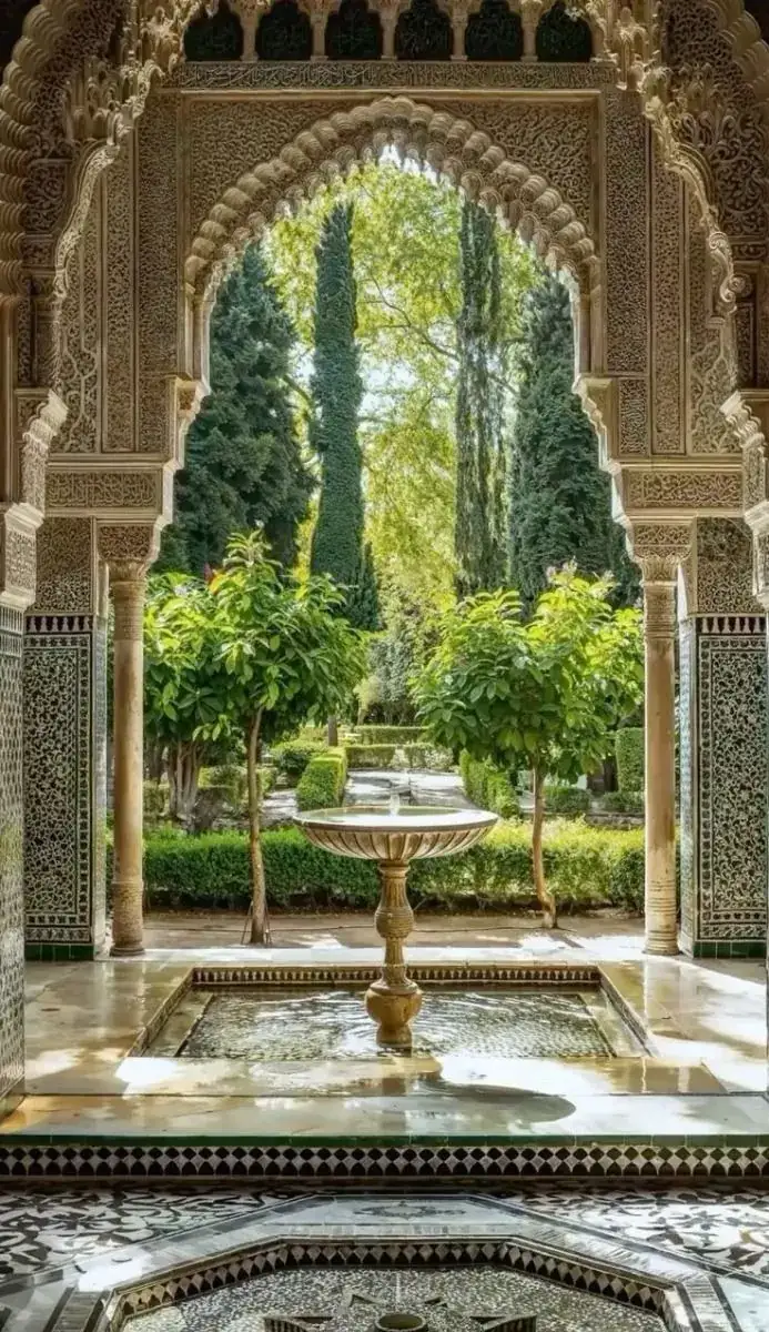 Mughal arch looking onto a garden